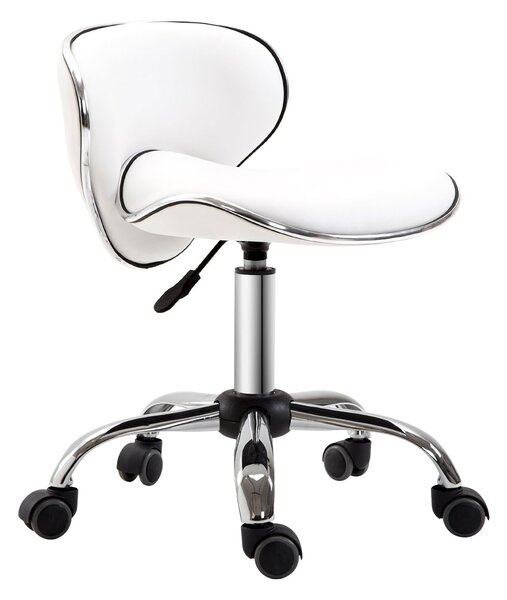 HOMCOM Rolling Stool Pracovní Stolička s Nastavitelnou Výškou 44-56 cm a Opěradlem, 360° Otočná Kancelářská Stolička pro Masážní Salón, Kancelář, Klin