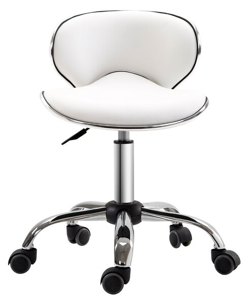 HOMCOM Rolling Stool Pracovní Stolička s Nastavitelnou Výškou 44-56 cm a Opěradlem, 360° Otočná Kancelářská Stolička pro Masážní Salón, Kancelář, Klin
