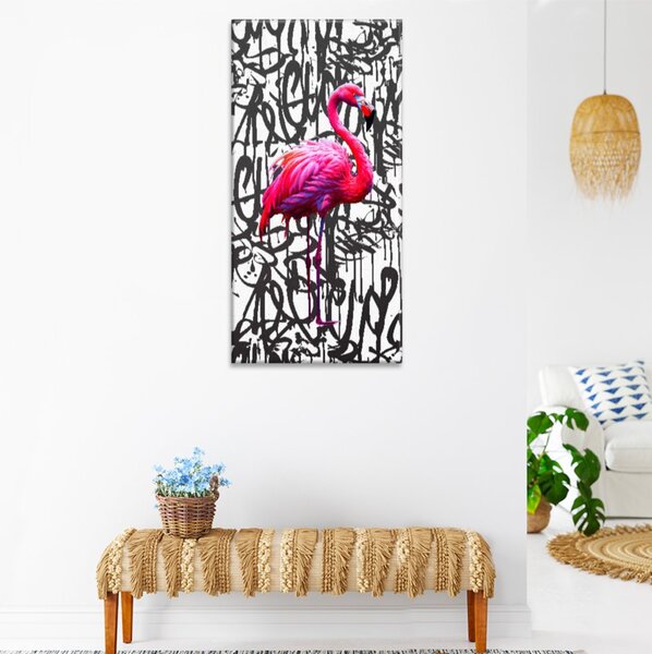 Obraz na plátně - Graffiti plameňák - 30x60 cm