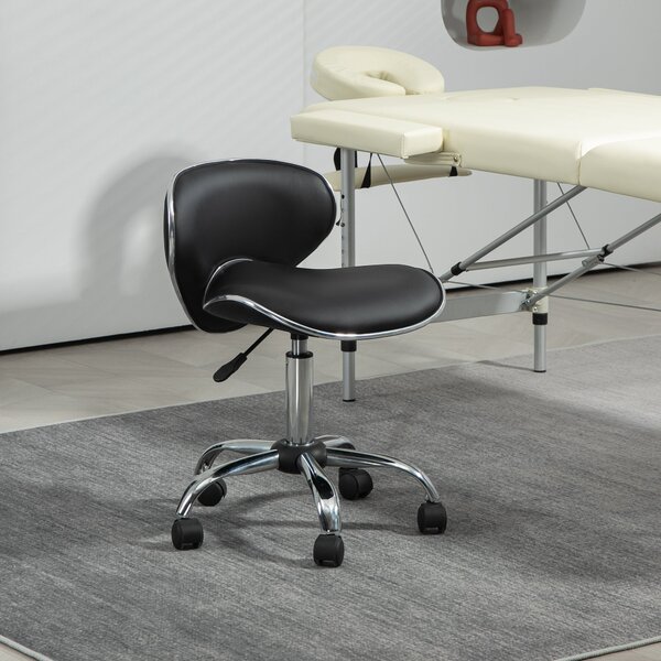 HOMCOM Rolling Stool Pracovní Stolička s Nastavitelnou Výškou 44-56 cm a Opěrkou, 360° Otáčecí Stolička do Kanceláře pro Masážní Salón, Kancelář, Klin