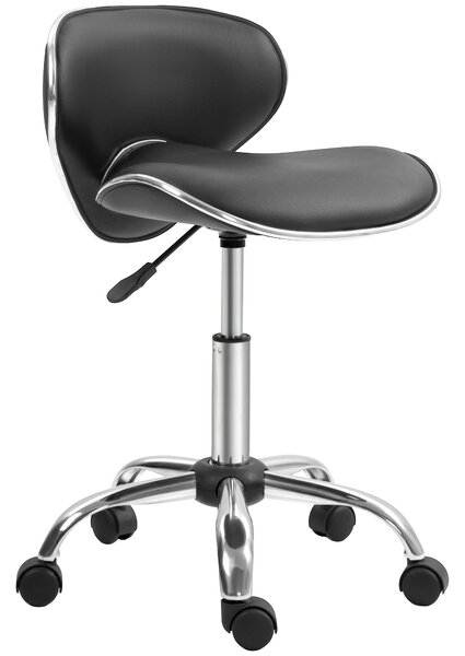 HOMCOM Rolling Stool Pracovní Stolička s Nastavitelnou Výškou 44-56 cm a Opěrkou, 360° Otáčecí Stolička do Kanceláře pro Masážní Salón, Kancelář, Klin