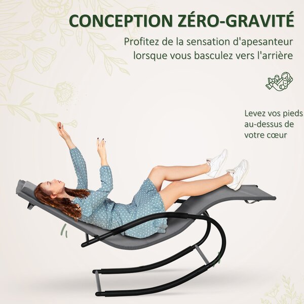 Ergonomická houpačka Outsunny s pozinkovaným kovovým rámem a textilénovou opěrkou hlavy 63 Š x 160 H x 88 V cm, šedá | Aosom