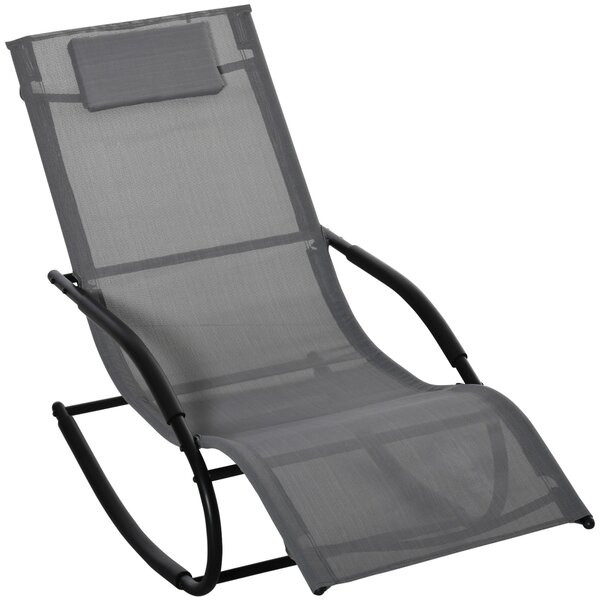 Ergonomická houpačka Outsunny s pozinkovaným kovovým rámem a textilénovou opěrkou hlavy 63 Š x 160 H x 88 V cm, šedá | Aosom