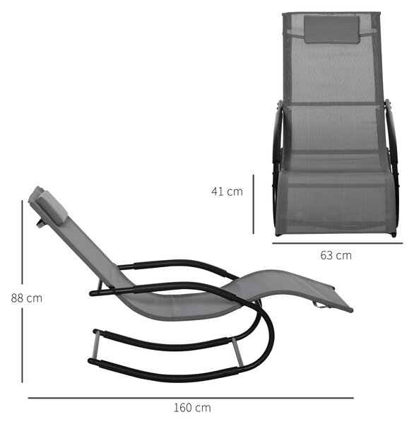 Ergonomická houpačka Outsunny s pozinkovaným kovovým rámem a textilénovou opěrkou hlavy 63 Š x 160 H x 88 V cm, šedá | Aosom