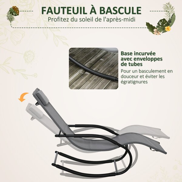 Ergonomická houpačka Outsunny s pozinkovaným kovovým rámem a textilénovou opěrkou hlavy 63 Š x 160 H x 88 V cm, šedá | Aosom