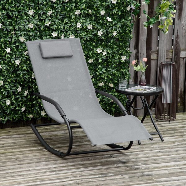 Ergonomická houpačka Outsunny s pozinkovaným kovovým rámem a textilénovou opěrkou hlavy 63 Š x 160 H x 88 V cm, šedá | Aosom
