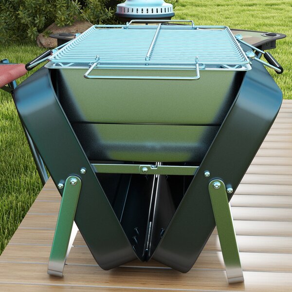 Kompaktní gril Outsunny Mini Charcoal BBQ s designem kufříku pro zahradu, kempování a piknik, skládací, rozměry 47L x 30W x 28H cm | Aosom