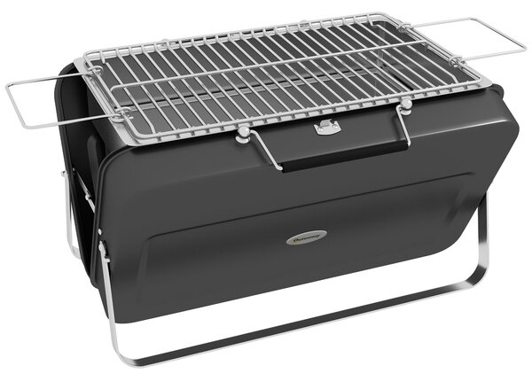Kompaktní gril Outsunny Mini Charcoal BBQ s designem kufříku pro zahradu, kempování a piknik, skládací, rozměry 47L x 30W x 28H cm | Aosom
