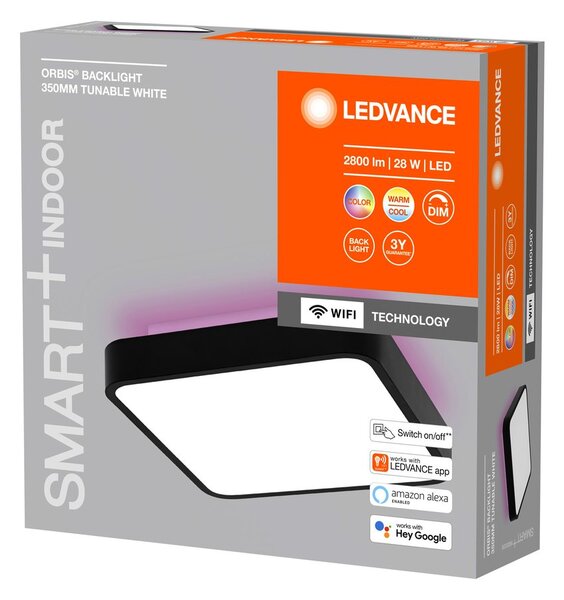 LEDVANCE Sapho, ORBIS BACKLIGHT stropní svítidlo, 350x350mm, WIFI RGB + stmívatelné, 2800lm, 28W, černá