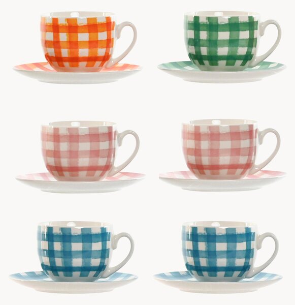 Sada šálků na čaj's podšálky z kostního porcelánu Vichy, 6 dílů