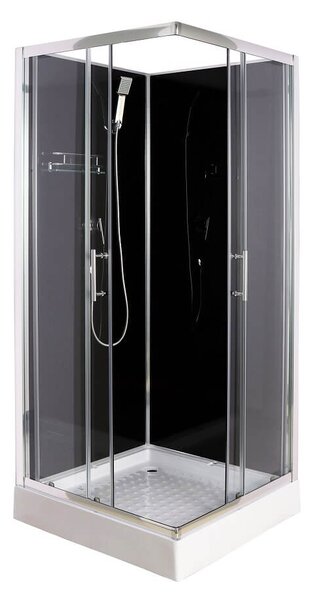 SAVANA - Sprchový kout LIZA BLACK, čtvercový, 90 x 90, chromový profil, průhledné sklo, zadní strana černá, vanička, bez stříšky