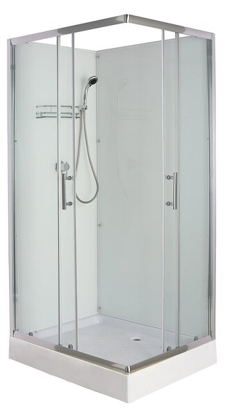 SAVANA - Sprchový kout LIVIA WHITE, obdélníkový, 100 x 70, chromový profil, průhledné sklo, zadní strana bílá, vanička, bez stříšky