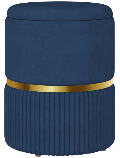 HOMCOM Pouf, taburet, úložný box, ve velurové tkanině, moderní design, 36 x 36 x 44 cm, do obývacího pokoje, ložnice, modrý | Aosom