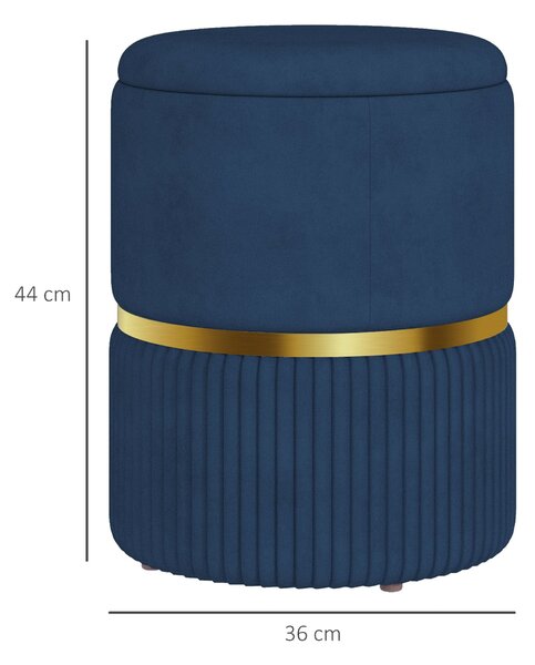 HOMCOM Pouf, taburet, úložný box, ve velurové tkanině, moderní design, 36 x 36 x 44 cm, do obývacího pokoje, ložnice, modrý | Aosom