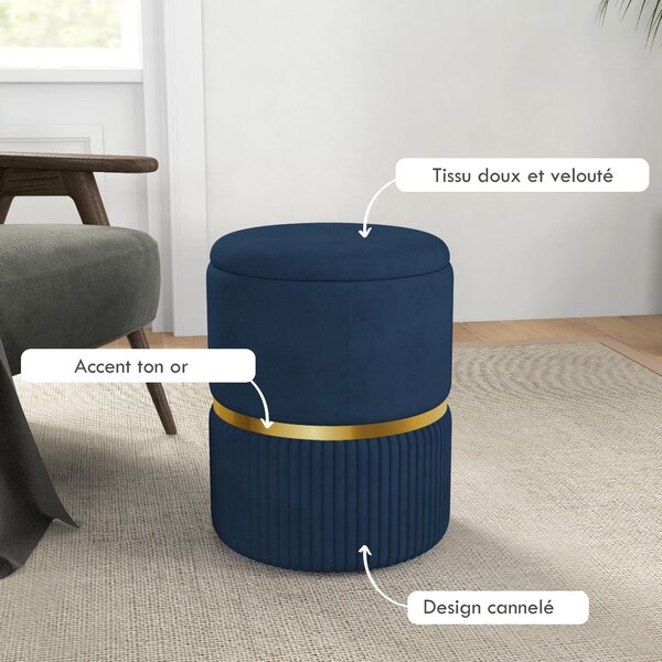 HOMCOM Pouf, taburet, úložný box, ve velurové tkanině, moderní design, 36 x 36 x 44 cm, do obývacího pokoje, ložnice, modrý | Aosom