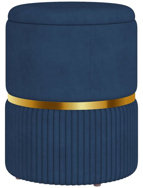 HOMCOM Pouf, taburet, úložný box, ve velurové tkanině, moderní design, 36 x 36 x 44 cm, do obývacího pokoje, ložnice, modrý | Aosom