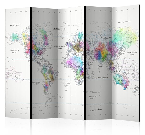 Paraván - Room divider - White-barevné world map