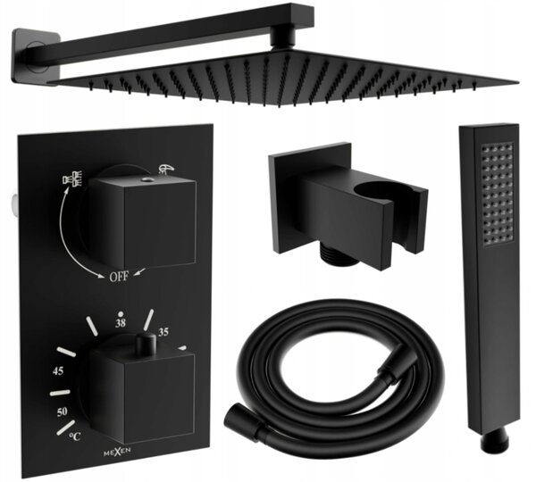 Mexen Cube DR02 podomítkový sprchový set s dešťovou sprchou 25x25 cm (6v1), černá, 77502DR0225-70