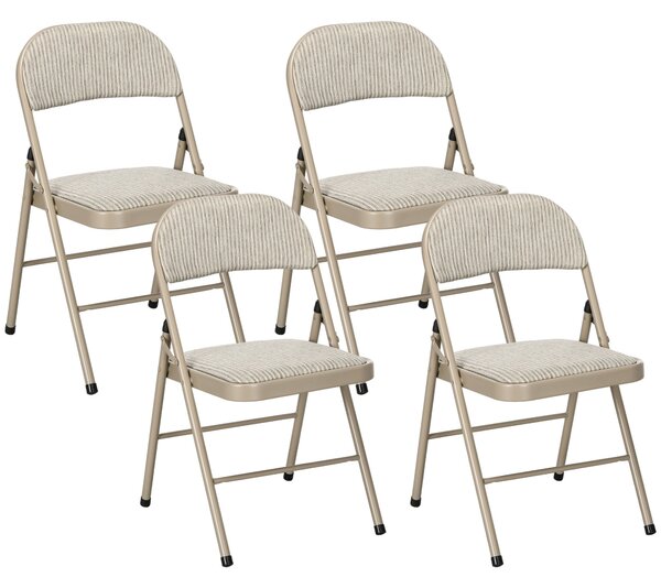 HOMCOM Sada 4 skládacích židlí, přenosné jídelní židle, skládací židle s lněným polštářem a ocelovým rámem 45 x 46 x 78 cm beige | Aosom