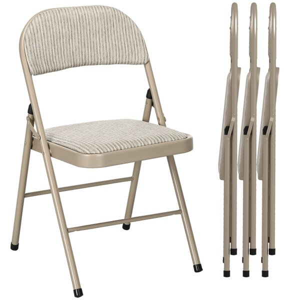 HOMCOM Sada 4 skládacích židlí, přenosné jídelní židle, skládací židle s lněným polštářem a ocelovým rámem 45 x 46 x 78 cm beige | Aosom