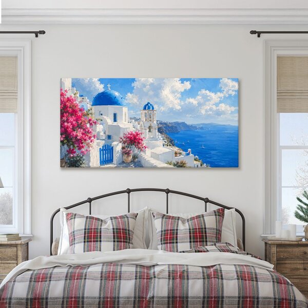 Obraz kvetoucí Santorini pod letní oblohou