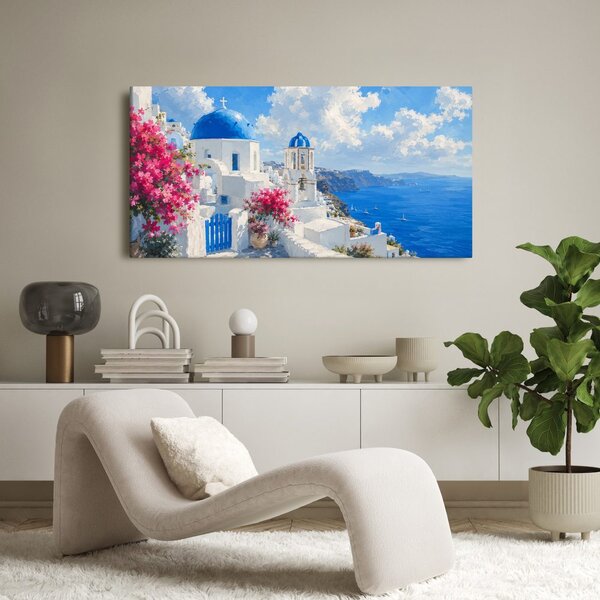 Obraz kvetoucí Santorini pod letní oblohou