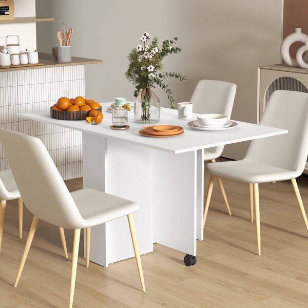 HOMCOM Skládací stůl s koly, Moderní design, Úsporný skládací jídelní stůl, 140 × 80 × 74 cm, Bílý | Aosom