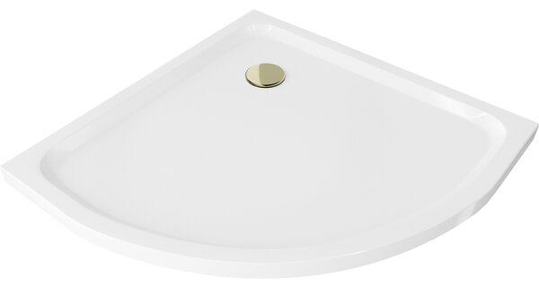 MEXEN - Sprchová vanička, čtvrtkruhová, Slim 70x70 cm - bílá, sifon - zlatá - 41107070G