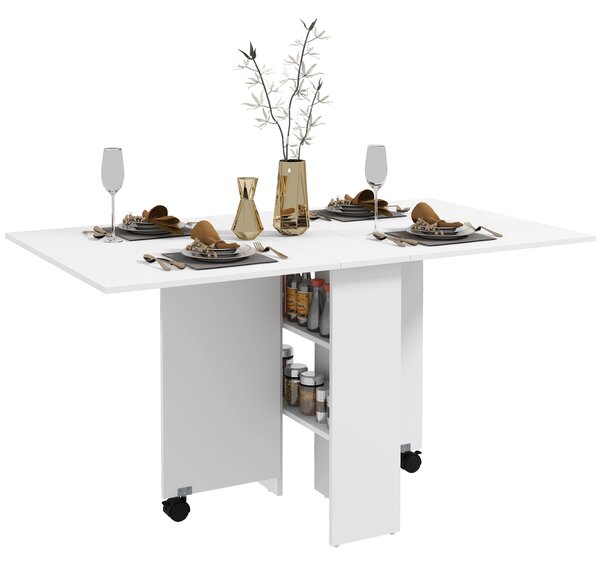 HOMCOM Skládací stůl s koly, Moderní design, Úsporný skládací jídelní stůl, 140 × 80 × 74 cm, Bílý | Aosom