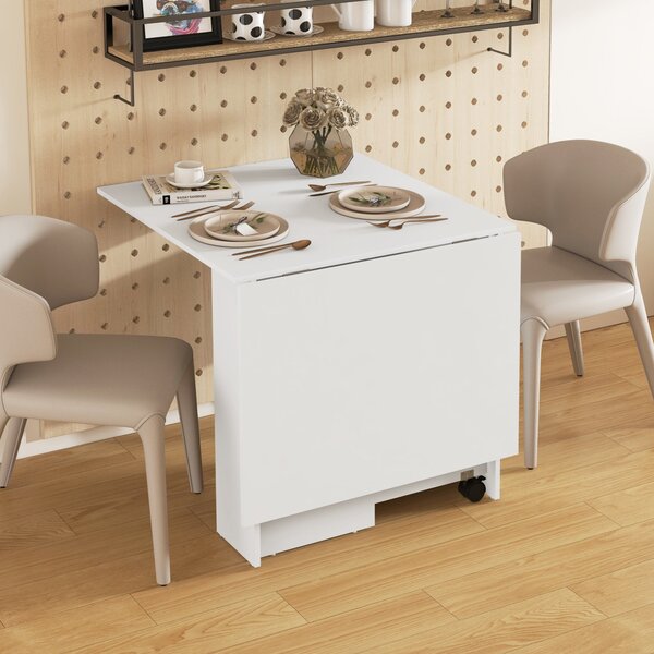 HOMCOM Skládací stůl s koly, Moderní design, Úsporný skládací jídelní stůl, 140 × 80 × 74 cm, Bílý | Aosom