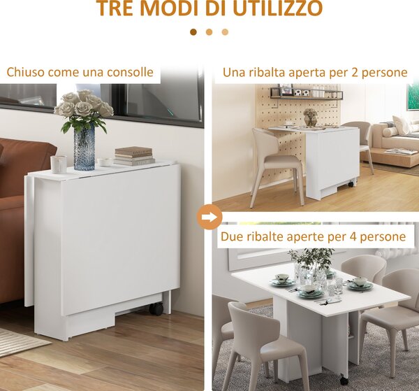 HOMCOM Skládací stůl s koly, Moderní design, Úsporný skládací jídelní stůl, 140 × 80 × 74 cm, Bílý | Aosom