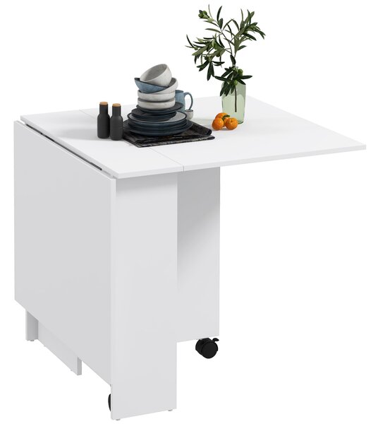 HOMCOM Skládací stůl s koly, Moderní design, Úsporný skládací jídelní stůl, 140 × 80 × 74 cm, Bílý | Aosom
