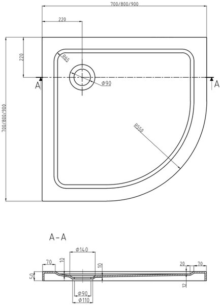 Mexen Rio, čtvrtkruhový sprchový kout s posuvnými dveřmi 70 x 70 cm, 5mm sklo námraza, chromový profil + černá sprchová vanička, 863-070-070-01-30-4170