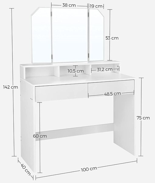 SONGMICS Kosmetický toaletní stolek Velisa 142 cm bílý