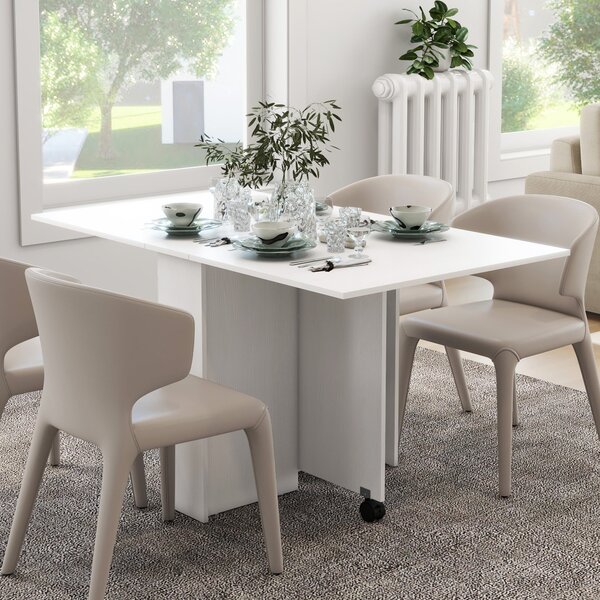 HOMCOM Skládací stůl s koly, Moderní design, Úsporný skládací jídelní stůl, 140 × 80 × 74 cm, Bílý | Aosom
