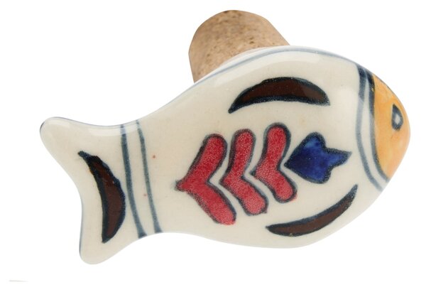 Korková zátka na lahev Fish blue / Red Pattern A - červená