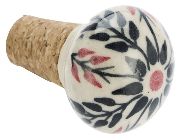 Korková zátka na lahev Off White / Floral Pattern
