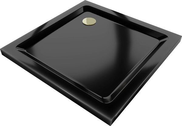 MEXEN - Sprchová vanička, čtvercová Slim 80x80 cm - černá, sifon - zlatá - 40708080G