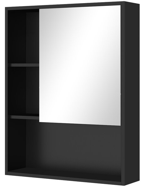 Kleankin Koupelnová Skříňka se Zrcadlem a Nastavitelnými Poličkami, Nástěnná Koupelnová Skříňka se Šetřícím Dveřmi, 60x15x76 cm, Černá | Aosom