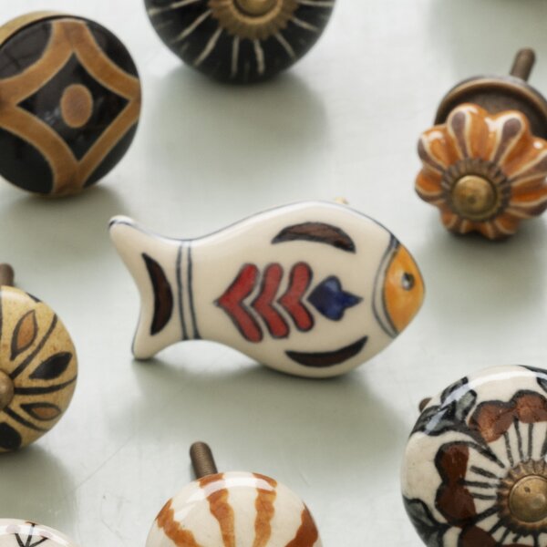 Kameninová úchytka Fish Blue / Red Pattern B