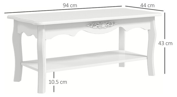 HOMCOM Moderní konferenční stolek do obývacího pokoje s velkým spodním úložným prostorem, bílý dřevěný stolek 94x44x43cm | Aosom