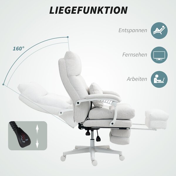 HOMCOM Ergonomická kancelářská židle s bederní oporou, vysokým opěrákem, podnožkou, výškově nastavitelná otočná židle s vzhledem lnu, polstrovaná počí