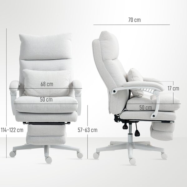 HOMCOM Ergonomická kancelářská židle s bederní oporou, vysokým opěrákem, podnožkou, výškově nastavitelná otočná židle s vzhledem lnu, polstrovaná počí