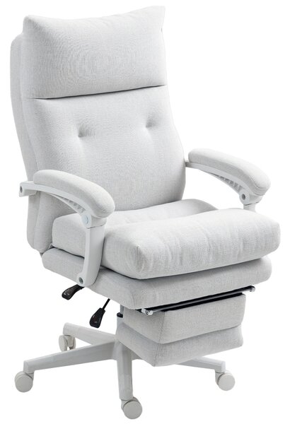 HOMCOM Ergonomická kancelářská židle s bederní oporou, vysokým opěrákem, podnožkou, výškově nastavitelná otočná židle s vzhledem lnu, polstrovaná počí