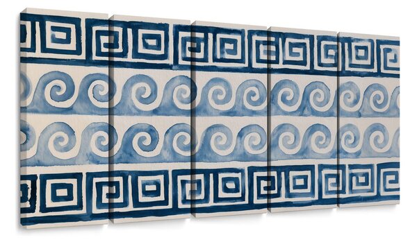 5-dílný obraz modré spirály a ornamenty
