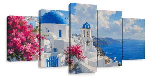 5-dílný obraz santorinské bílé domky u moře