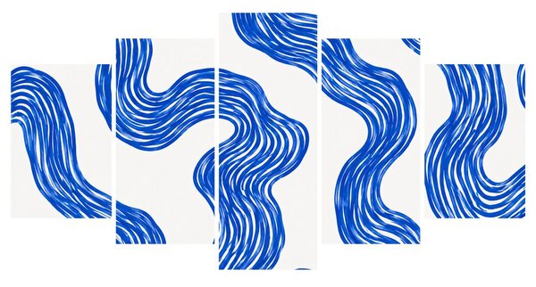 5-dílný obraz modré vlnité linie