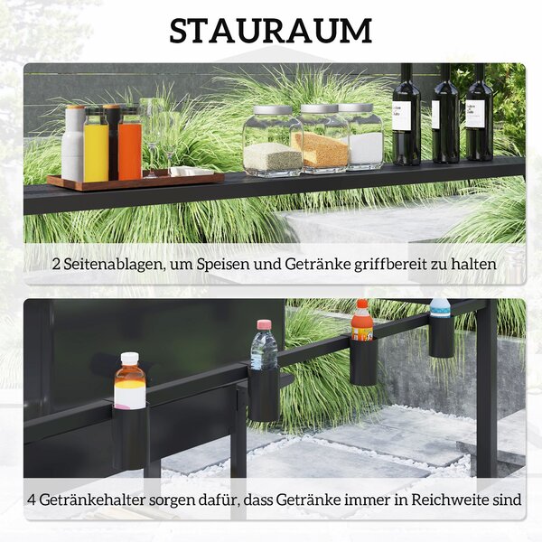 Grilovací Pavilion Outsunny 250 x 160 x 250 cm - Voděodolný Zahradní Pavilon s Dvojitým Středním Štítem, Bočními Policemi a UV Ochrannou, BBQ Pavilion