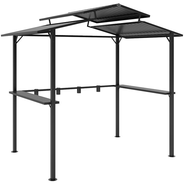 Grilovací Pavilion Outsunny 250 x 160 x 250 cm - Voděodolný Zahradní Pavilon s Dvojitým Středním Štítem, Bočními Policemi a UV Ochrannou, BBQ Pavilion