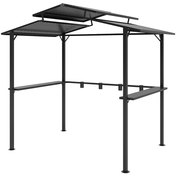 Grilovací Pavilion Outsunny 250 x 160 x 250 cm - Voděodolný Zahradní Pavilon s Dvojitým Středním Štítem, Bočními Policemi a UV Ochrannou, BBQ Pavilion